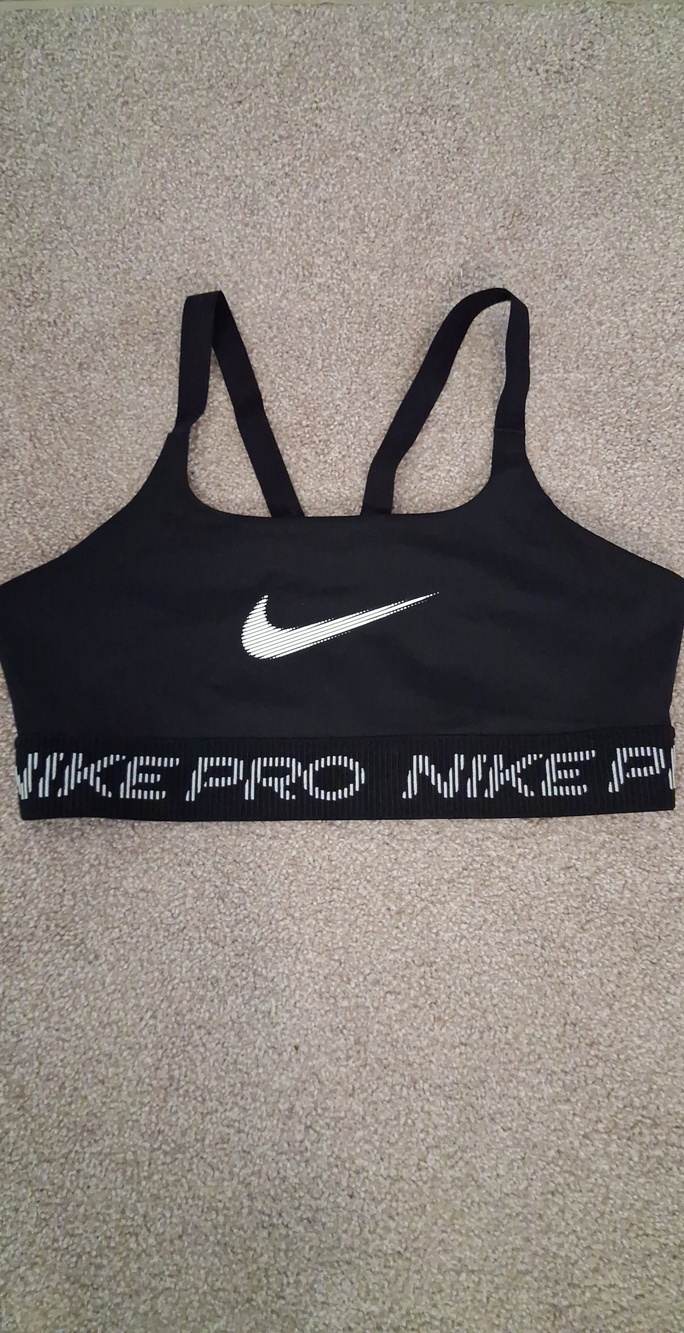 NWOT (Never Worn) Nike Pro Dri-Fit Black Sports Bra with Front Giant Swoosh XL
